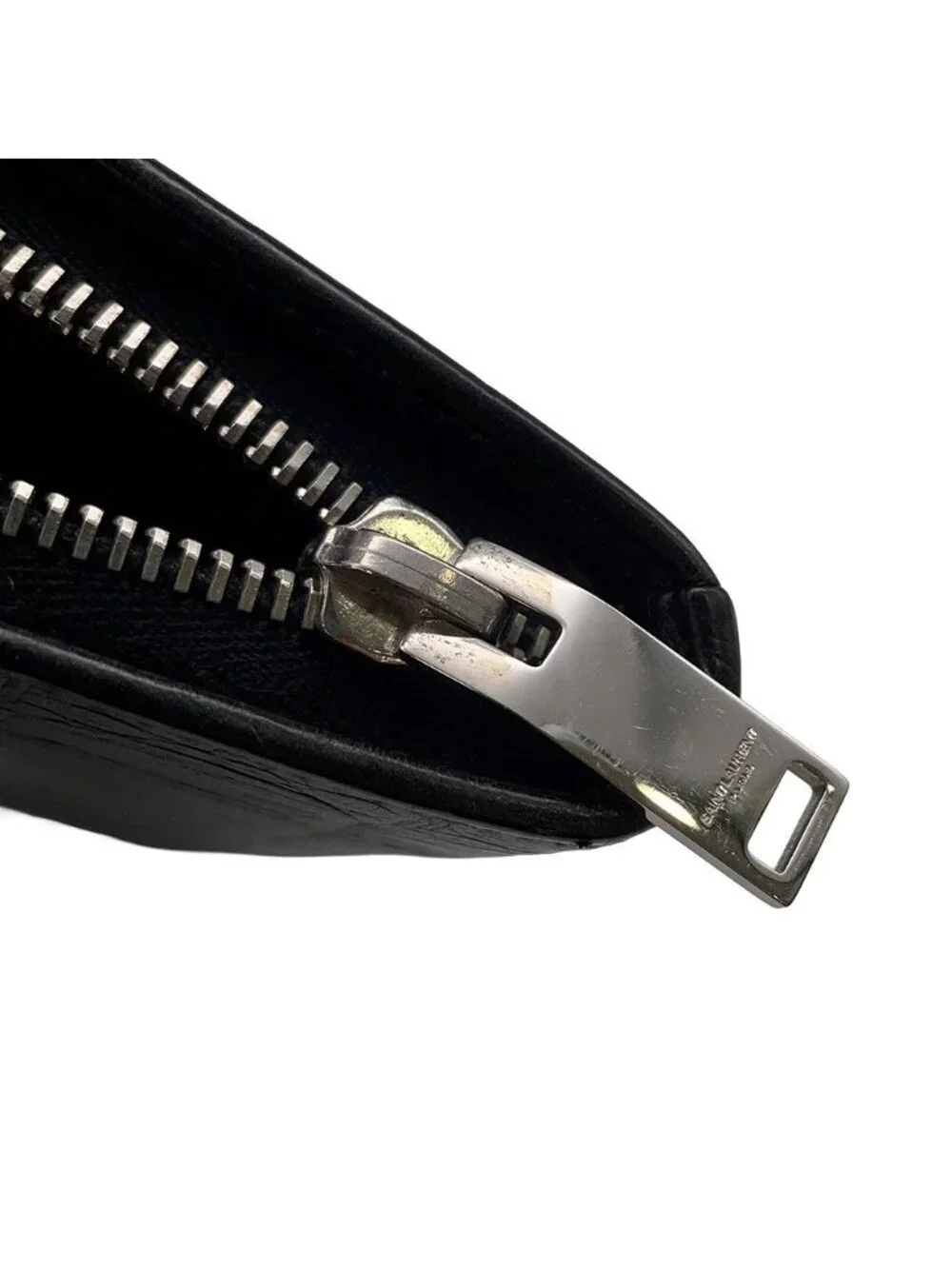Saint Laurent Paris Wallet Zip Around Croco Embossed Leather Black